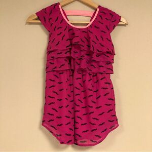 Mustache Sshirt Girl’s Medium Ruffles Tunic Top Summer Lightweight Short Sleeve